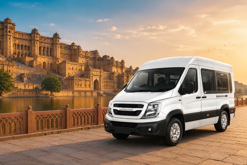 Luxury 16 Seater Force Urbania Minibus Rental at Amer Fort Jaipur - Sonkhiya Tours